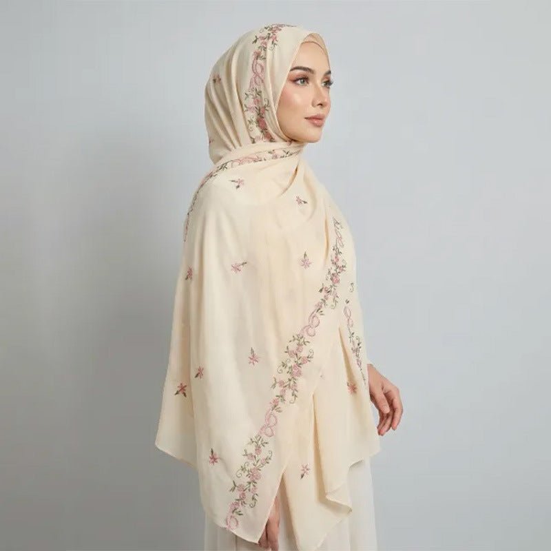 Embroidered Chiffon Hijab Scarf | Chiffon Hijab With Embroidery (MH220)