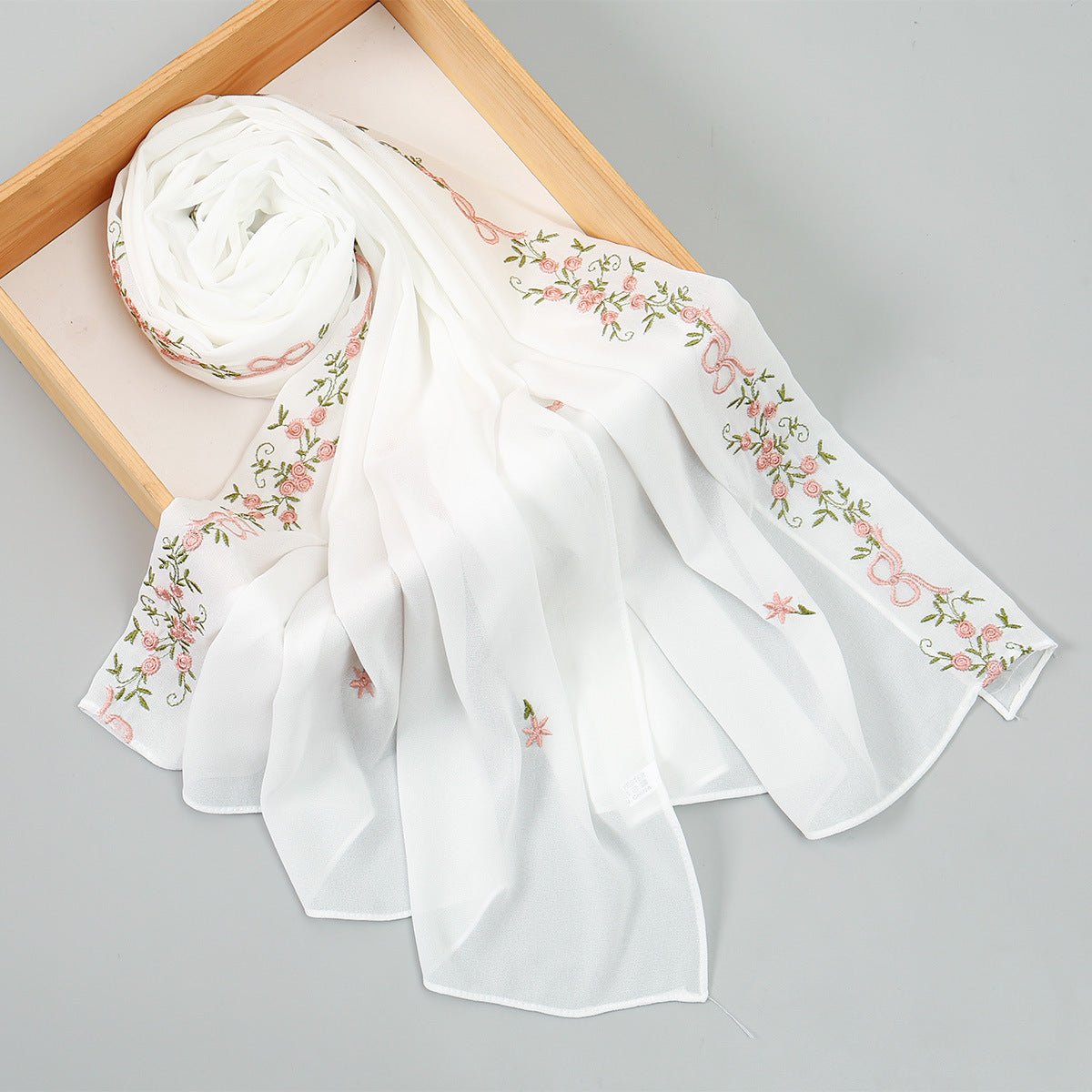 Embroidered Chiffon Hijab Scarf | Chiffon Hijab With Embroidery (MH220)