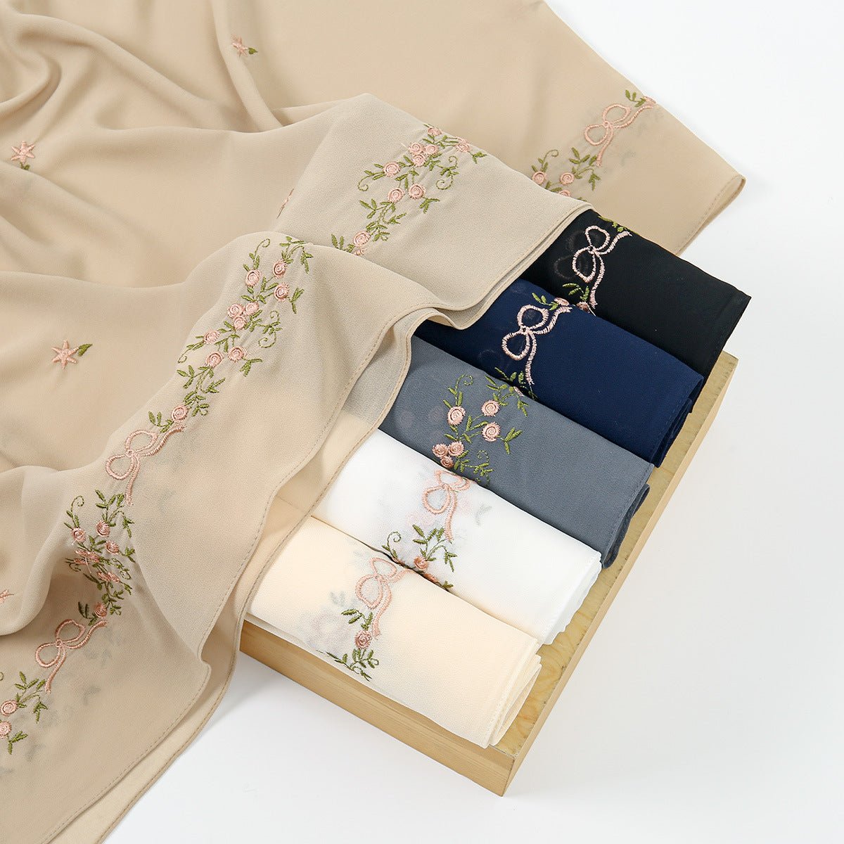 Embroidered Chiffon Hijab Scarf | Chiffon Hijab With Embroidery (MH220)