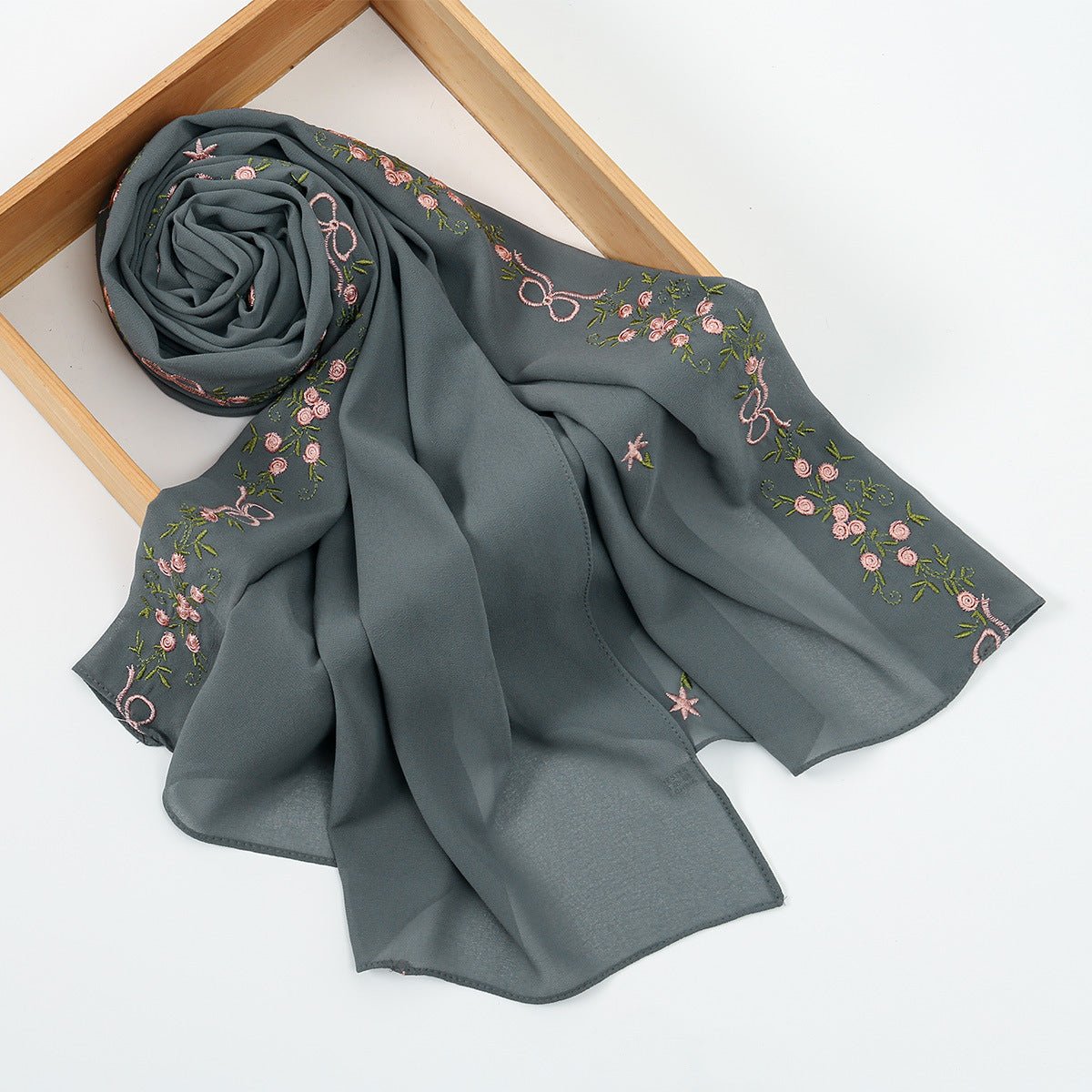 Embroidered Chiffon Hijab Scarf | Chiffon Hijab With Embroidery (MH220)