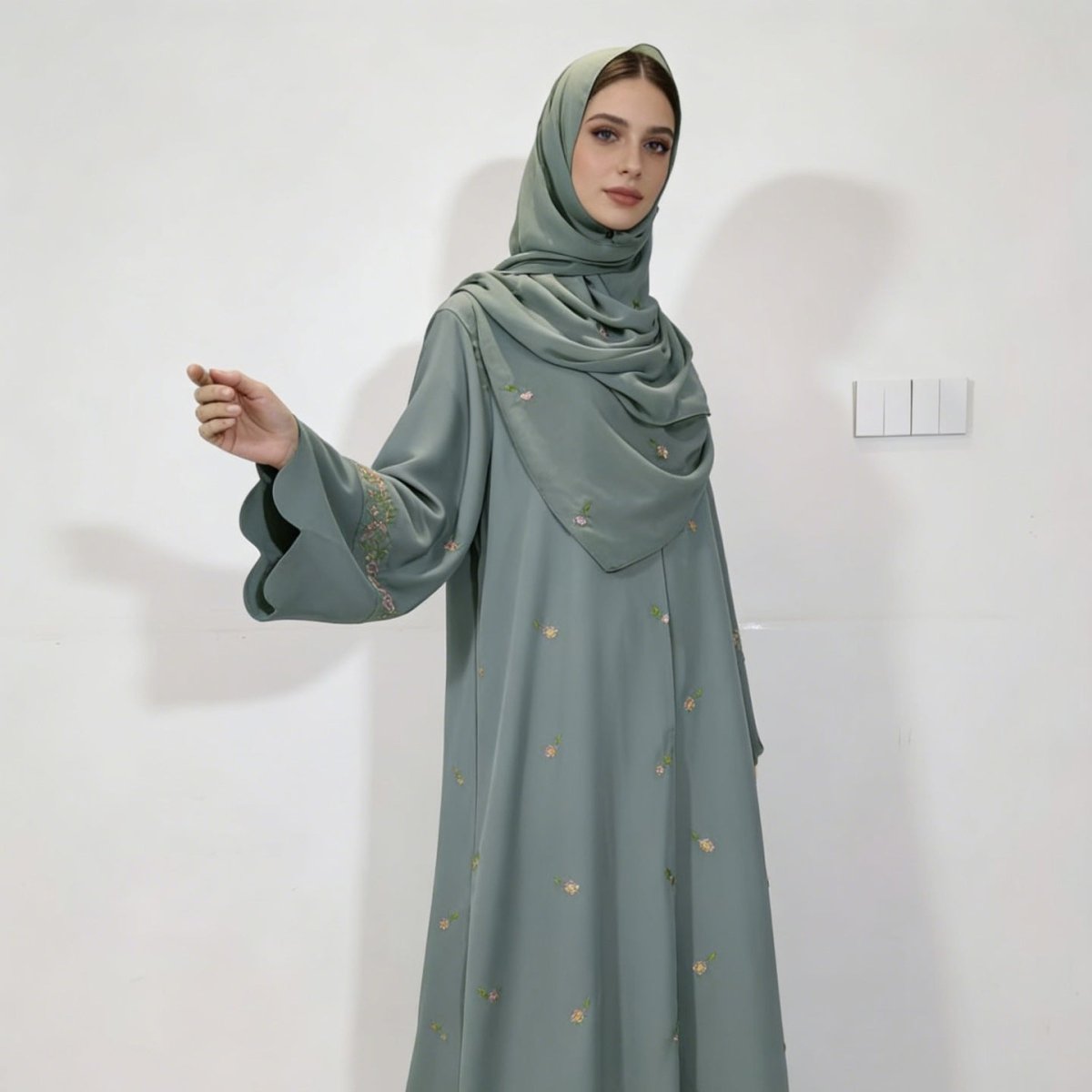 Embroidered Floral Abaya with Matching Hijab(MOA277)