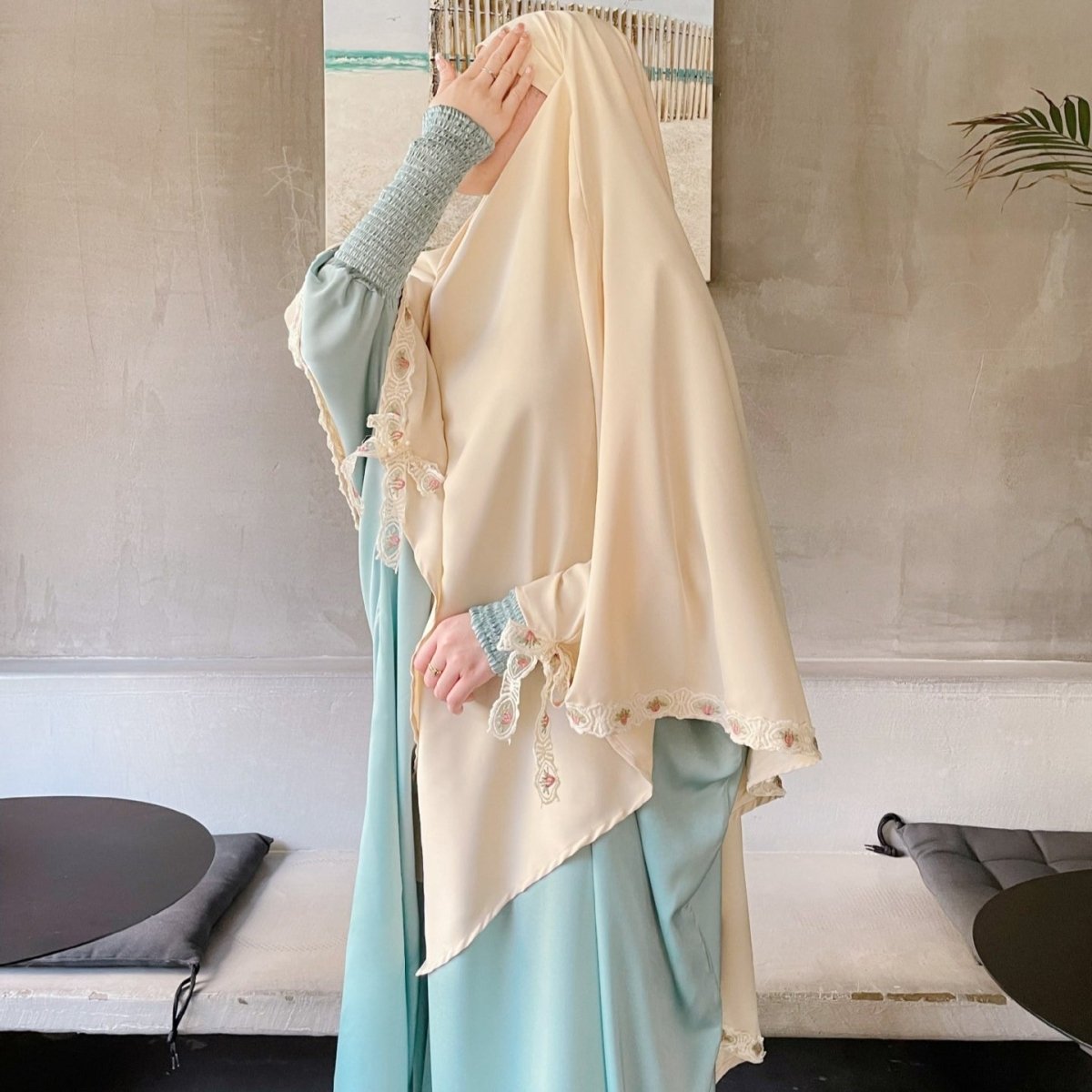 Embroidered Lace-Trimmed Prayer Khimar(MK030)