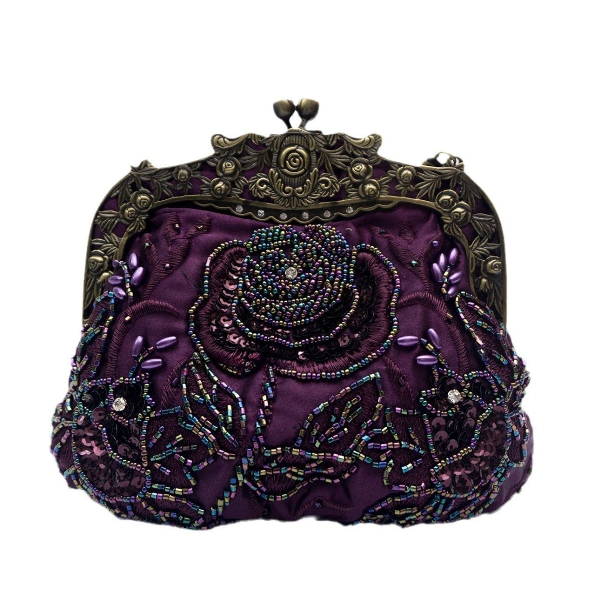 Embroidered Rose with Sequins Beads Evening Clutch Bag (MAC291)