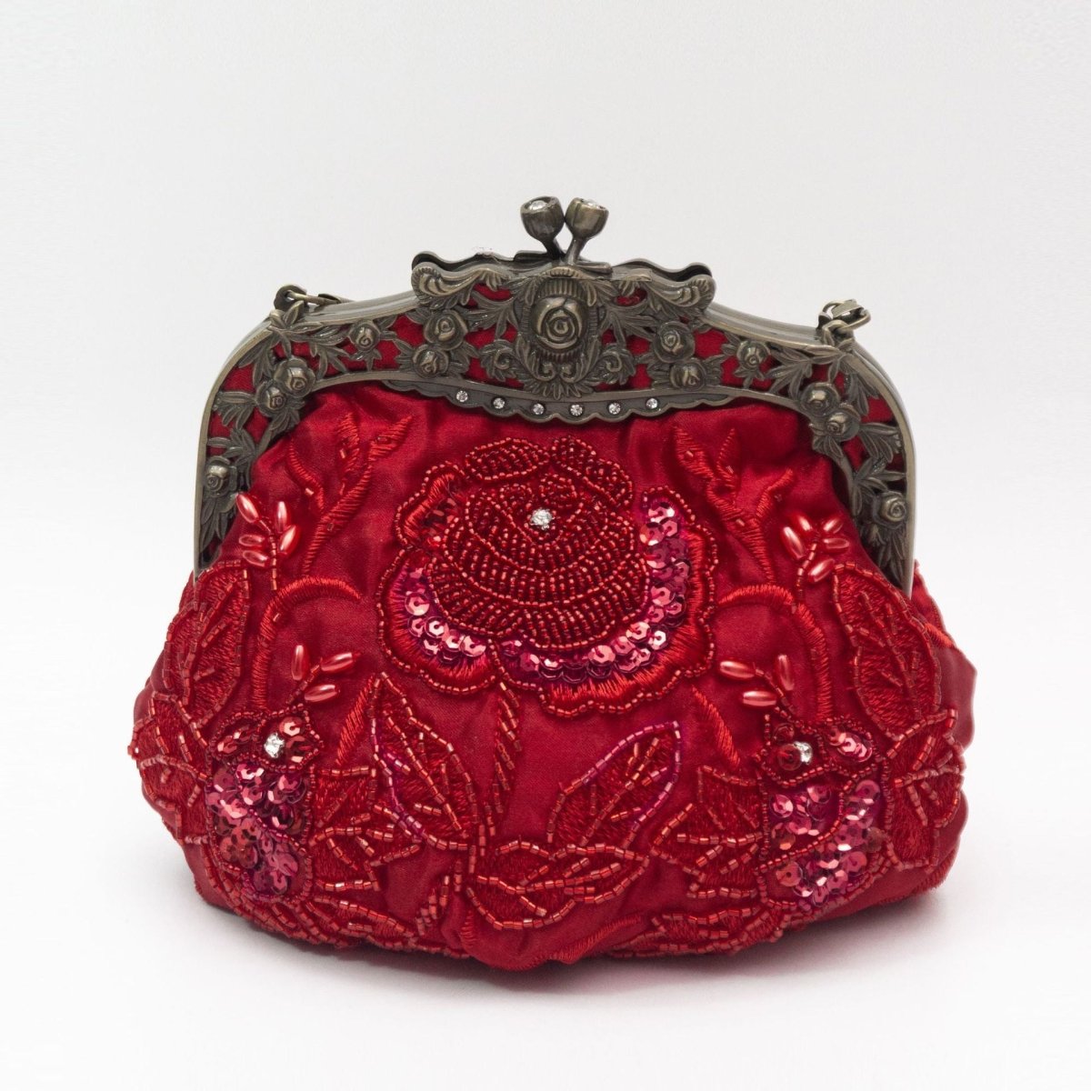 Embroidered Rose with Sequins Beads Evening Clutch Bag (MAC291)