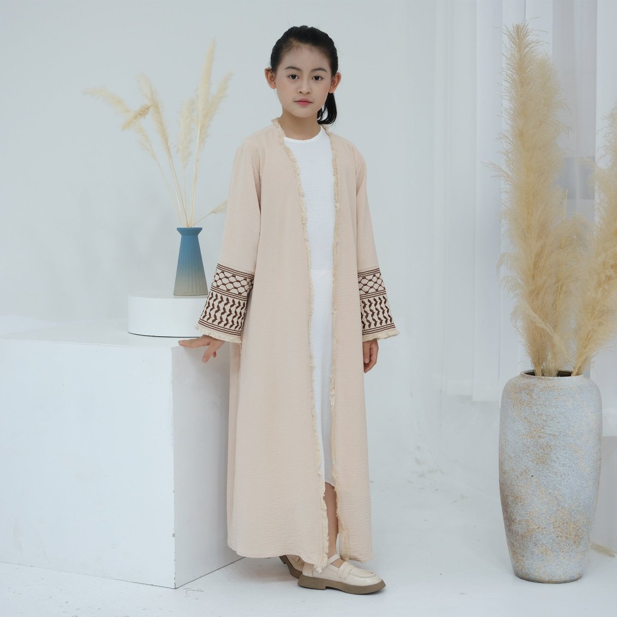 Embroidery Tassels Keffiyeh Children's Abaya (MKG014)