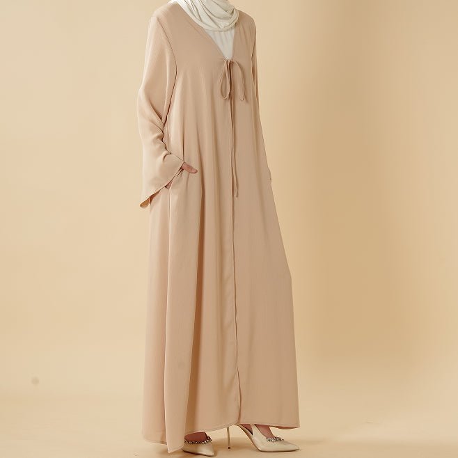 Essential Zoom Open Front Abaya with Tie Closure & Pockets (MOA309)