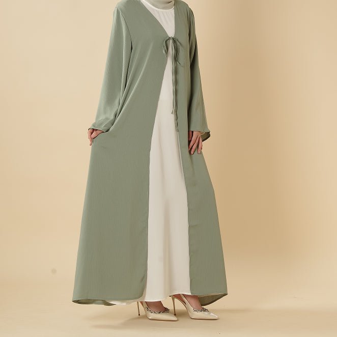 Essential Zoom Open Front Abaya with Tie Closure & Pockets (MOA309)