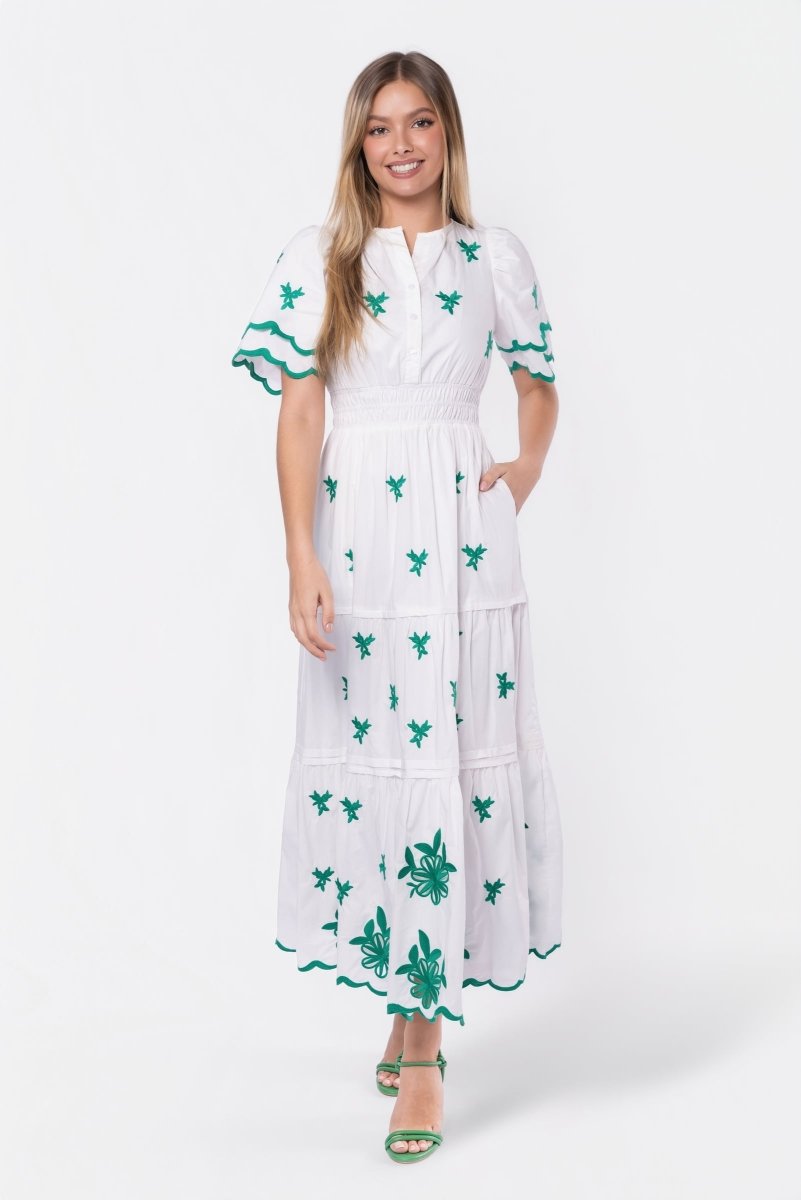 Estelle Dress (White Green)