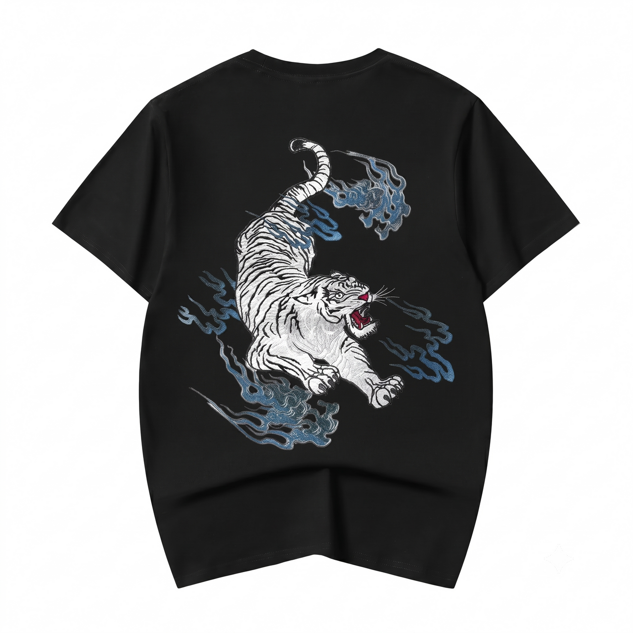 ET9817 Flaming White Tiger Embroidered Tee