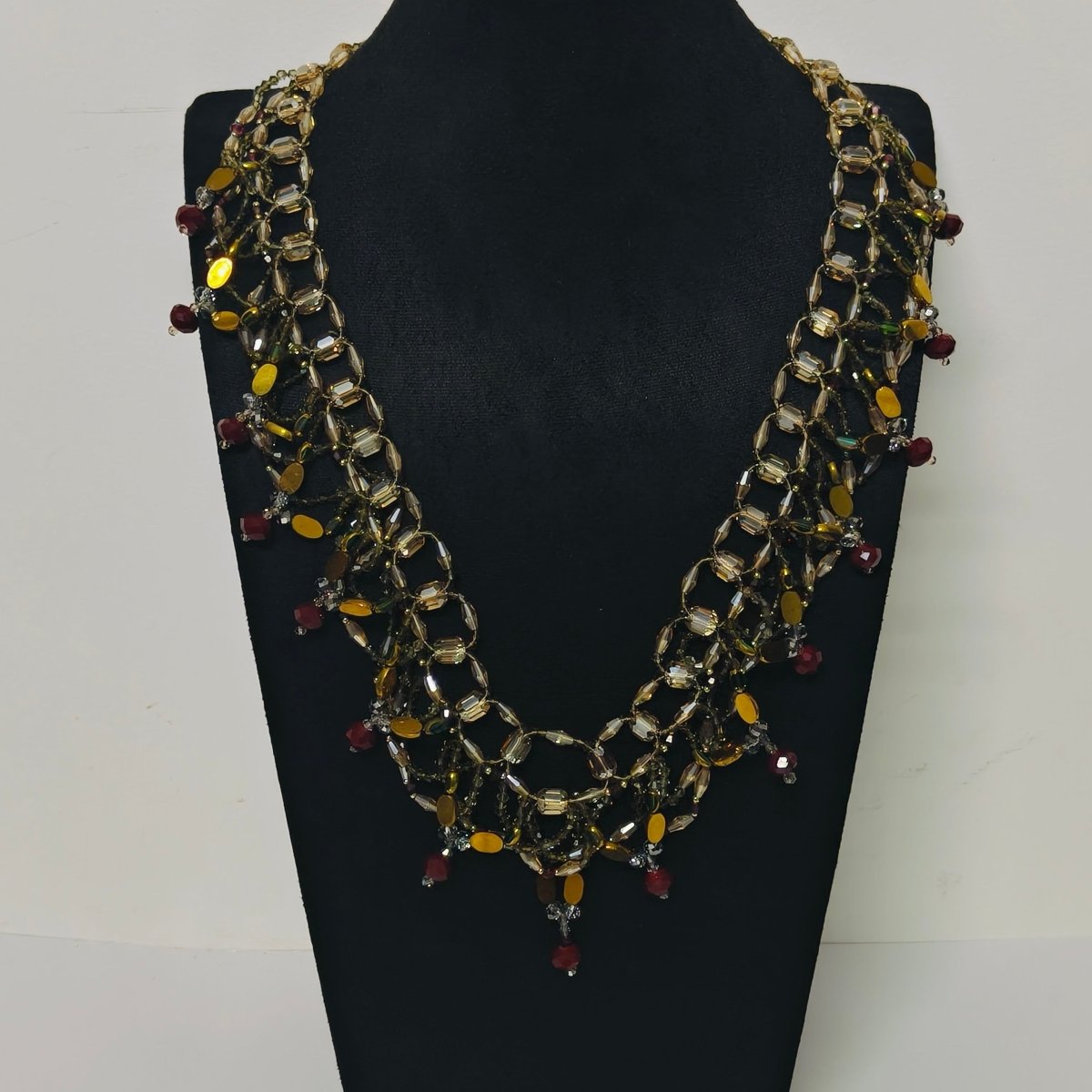 Handmade Woven Beaded Necklace | Glass Beads & Shell Pearls Choker | Intricate Seed Bead Art Necklace (MAC343)