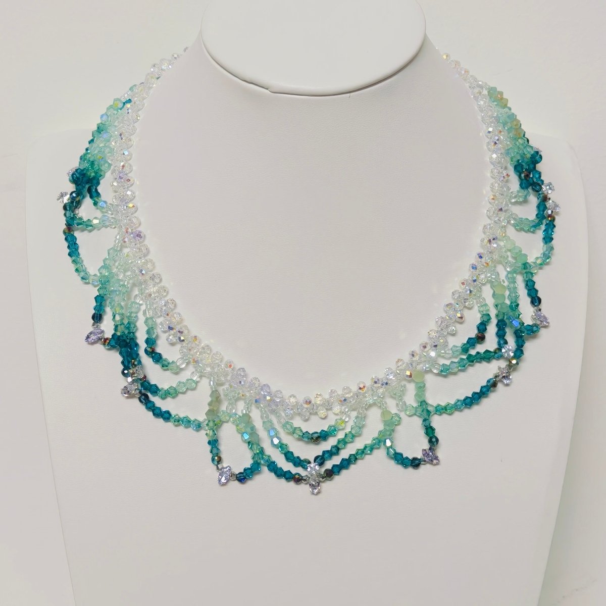 Handmade Woven Beaded Necklace | Glass Beads & Shell Pearls Choker | Intricate Seed Bead Art Necklace (MAC343)