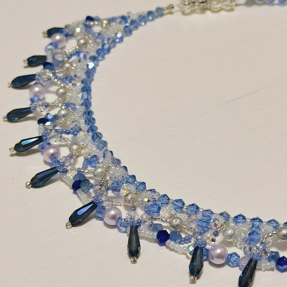 Handmade Woven Beaded Necklace | Glass Beads & Shell Pearls Choker | Intricate Seed Bead Art Necklace (MAC343)