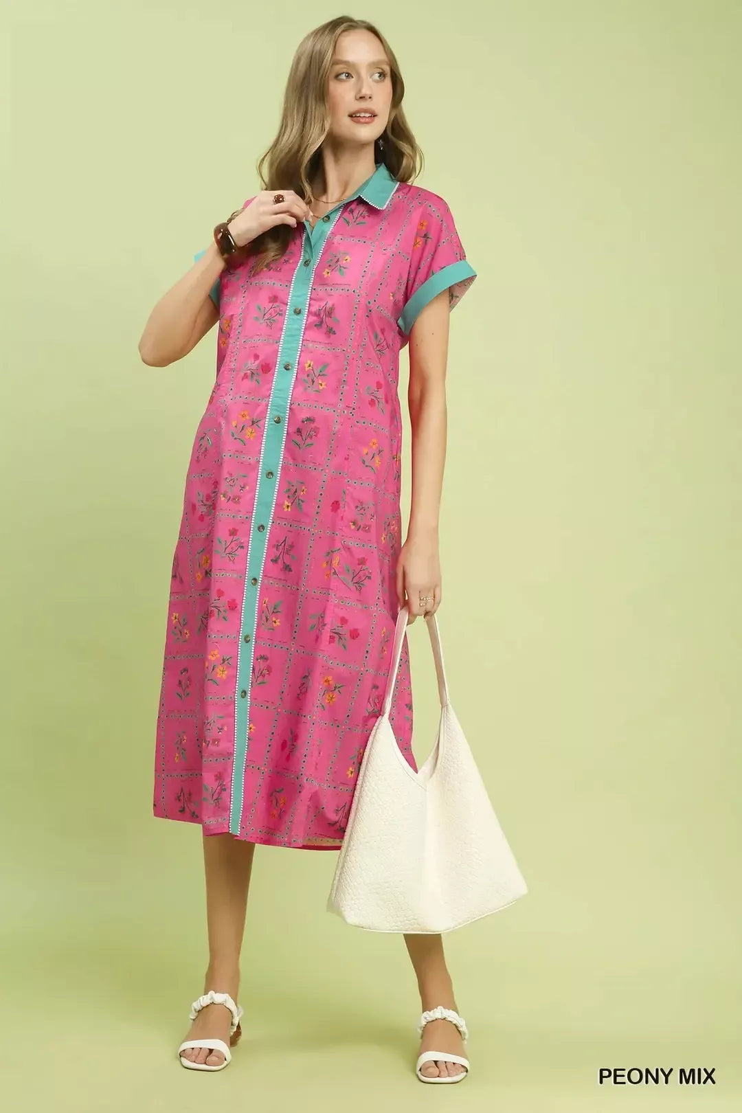 Umgee Mix Floral Button-Front Midi Dress