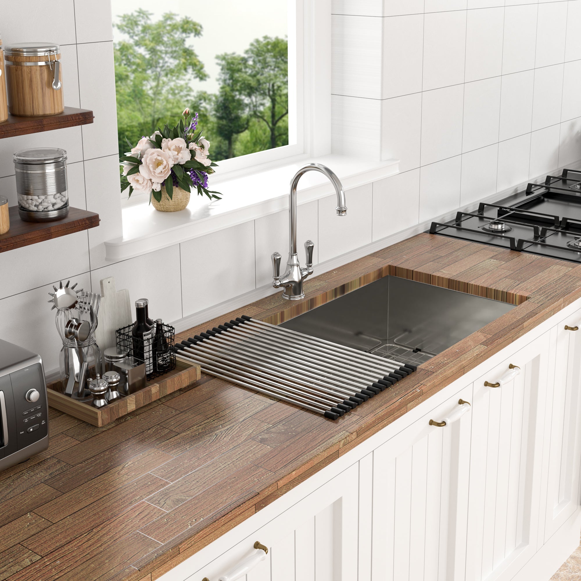 Modern Brushed Nickel 33 Inch Undermount Stainless Steel Kitchen Sink 16 Gauge, 9 Inch Deep Single Bowl