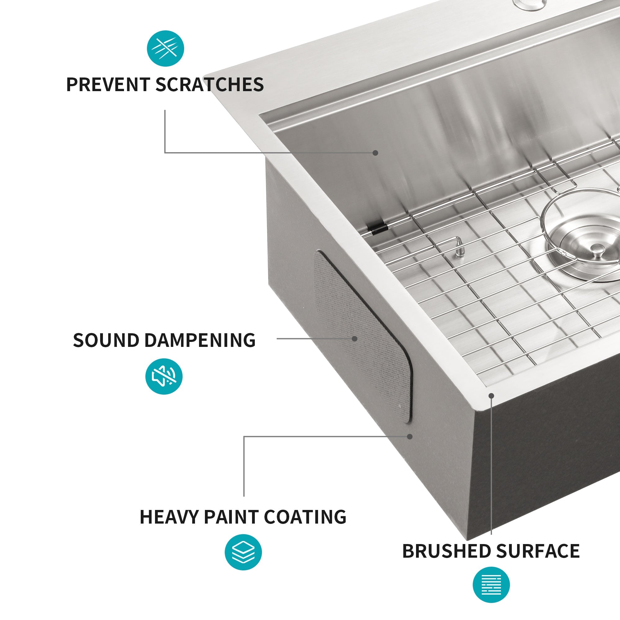 Brushed Nickel Stainless Steel Drop-in Kitchen Sink with Ledge Workstation, 33x22 Inch, 16 Gauge