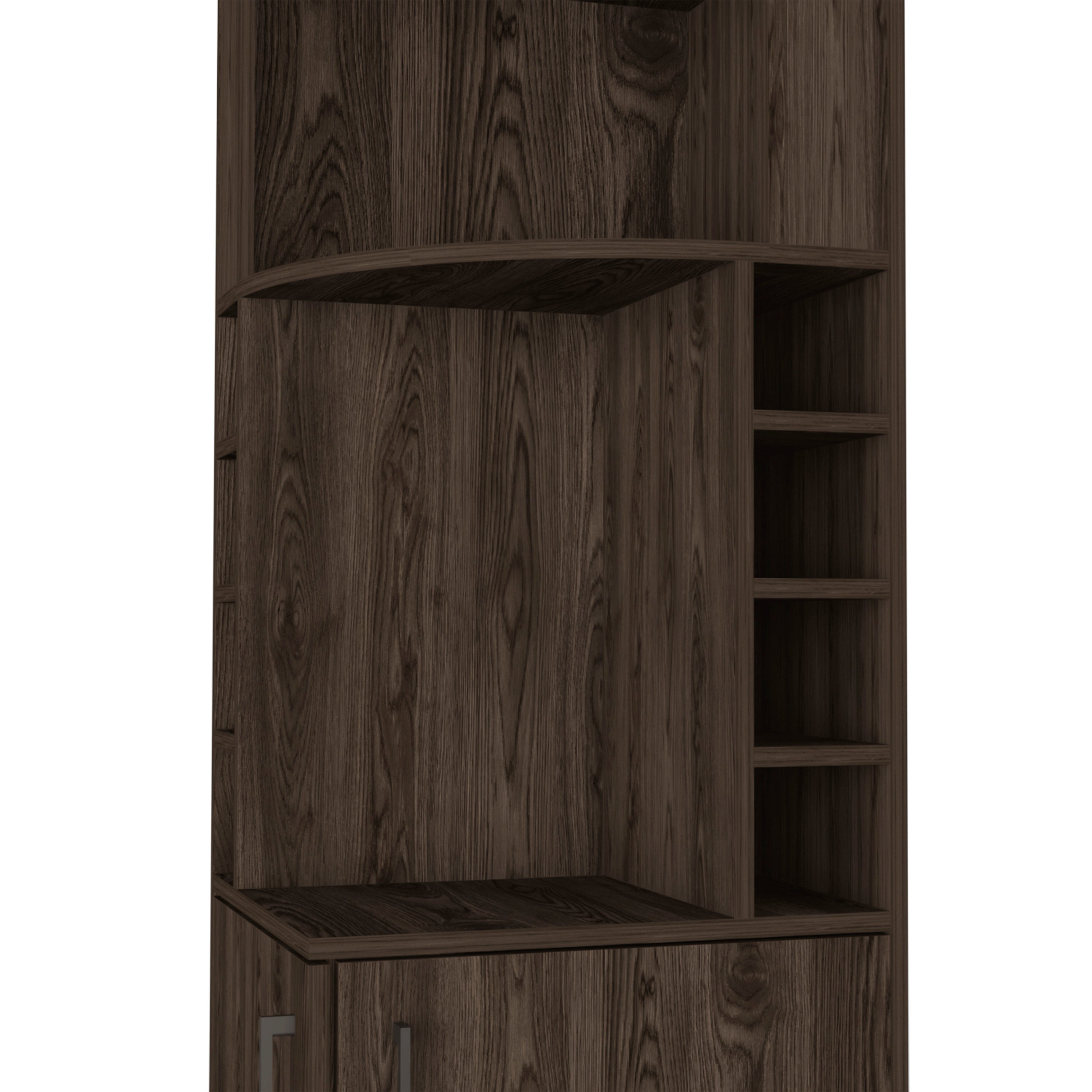 Seattle Bar Cabinet, Eight Bottle Cubbies, Two Large Open Shelves