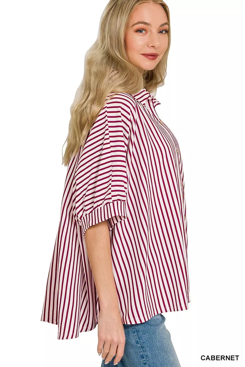 Zenana Oversized Stripe Button Down Shirt