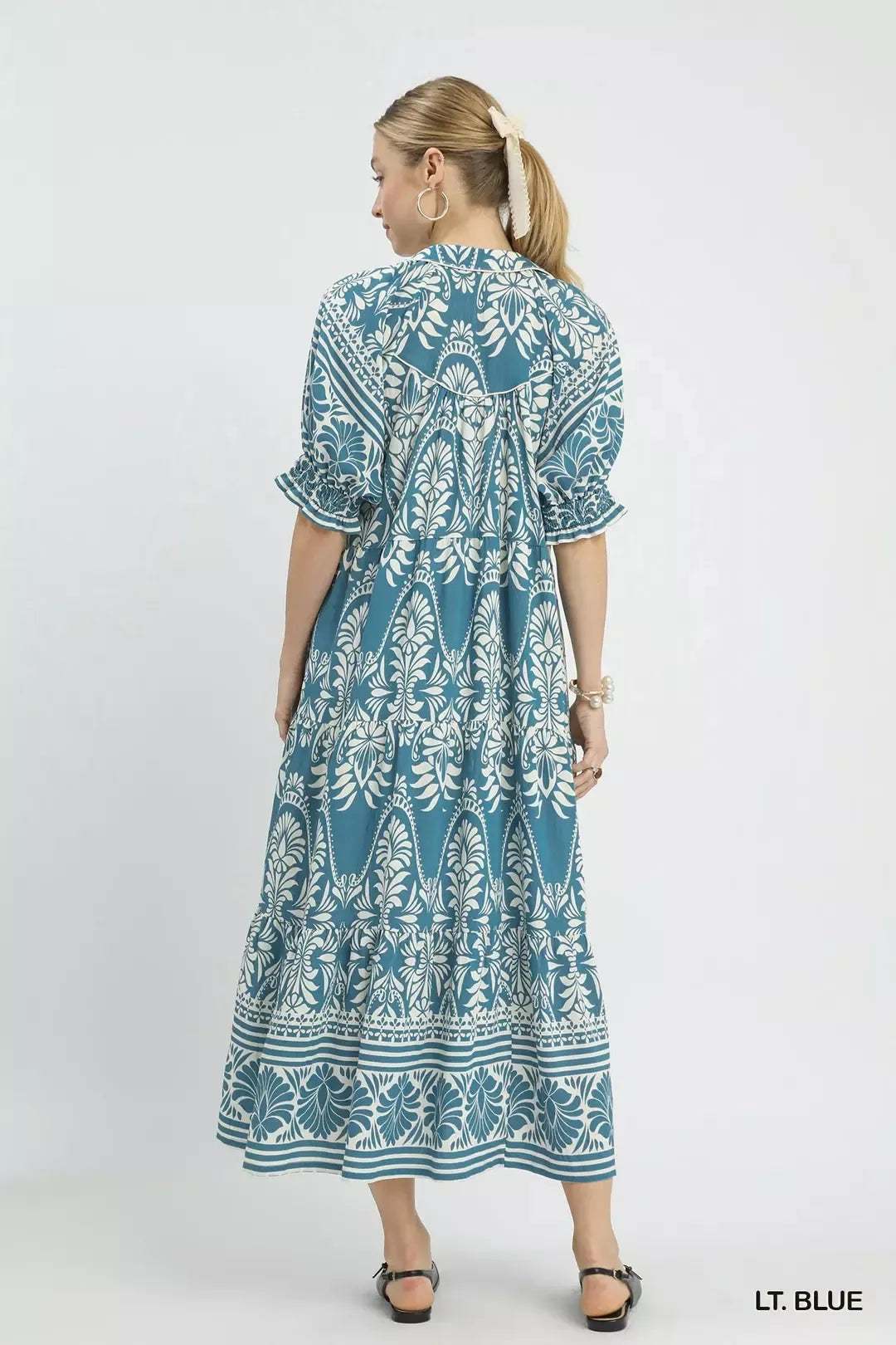 Umgee Two tone Border Print Midi Dress
