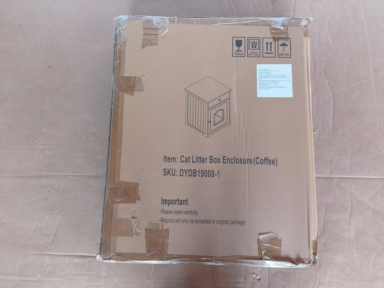 Brown Wooden Pet House Cat Litter Box Enclosure with Drawer, Side Table, Indoor Pet Crate, Cat Home Nightstand