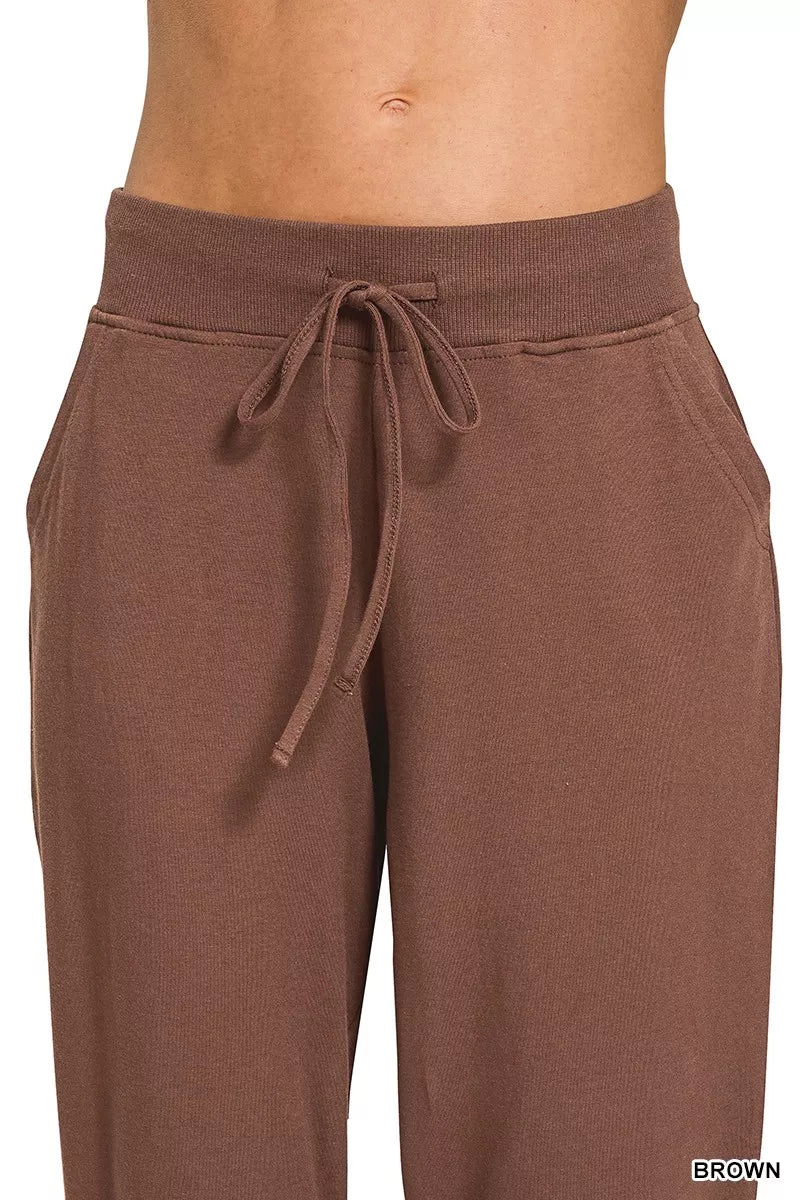 Zenana Drawstring Cotton Joggers with Pockets