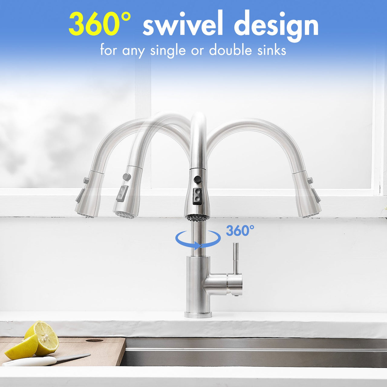 Kitchen Sink Faucet, Brushed Nickel Kitchen Faucets with Pull out Sprayer Stainless Steel Kitchen Faucet