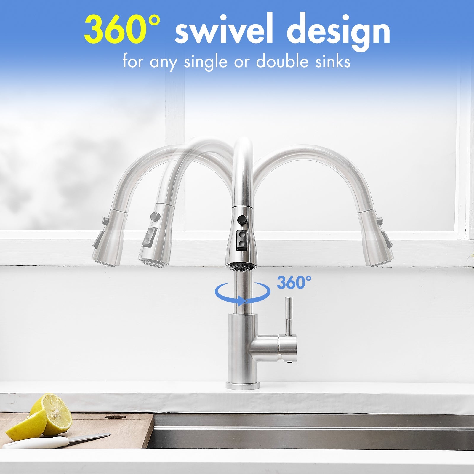 Kitchen Sink Faucet, Brushed Nickel Kitchen Faucets with Pull out Sprayer Stainless Steel Kitchen Faucet