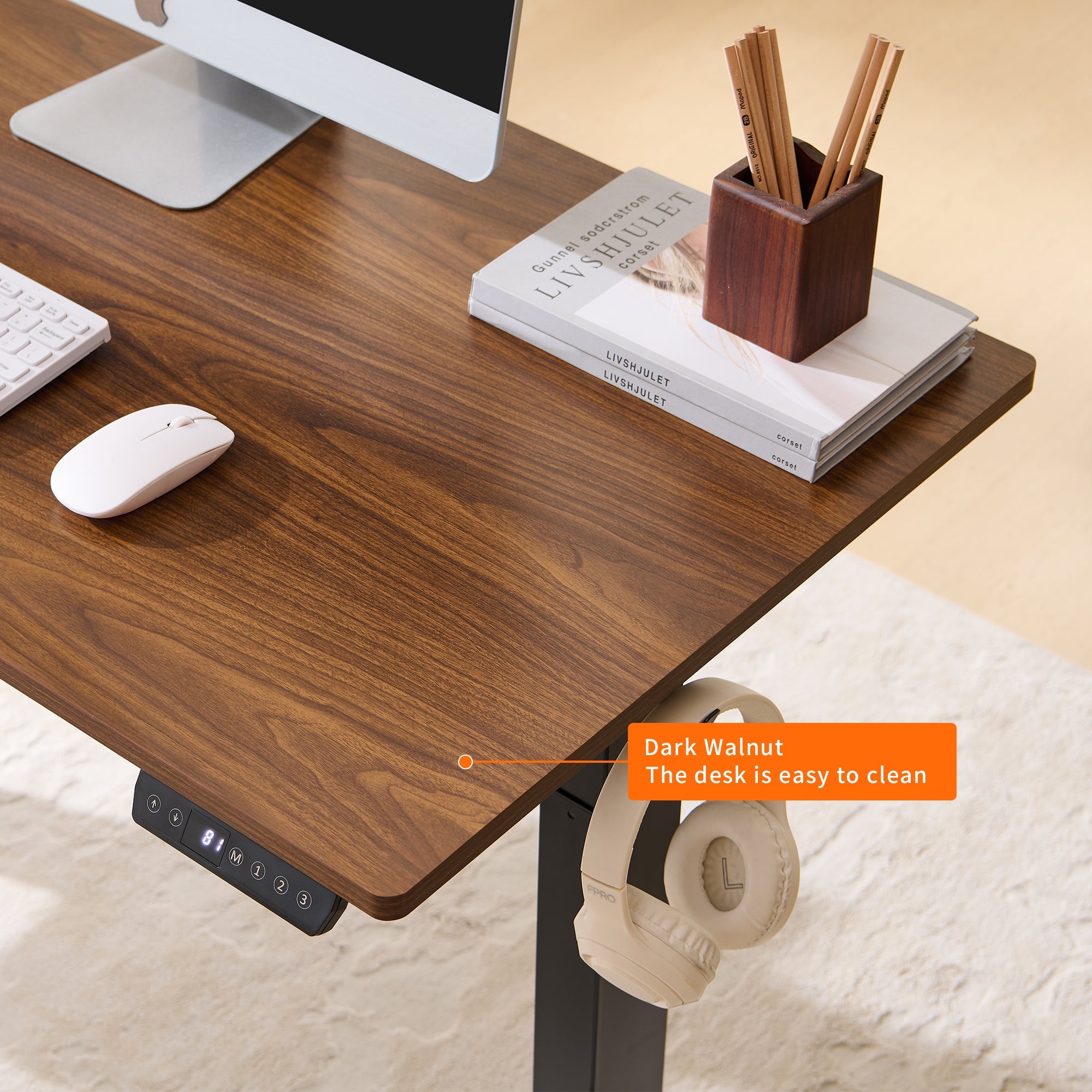 Electric Standing Desk, Adjustable Height Stand up Desk, 24x48 Inches Sit Stand Home Office Desk,Black Frame/Mahogany Top