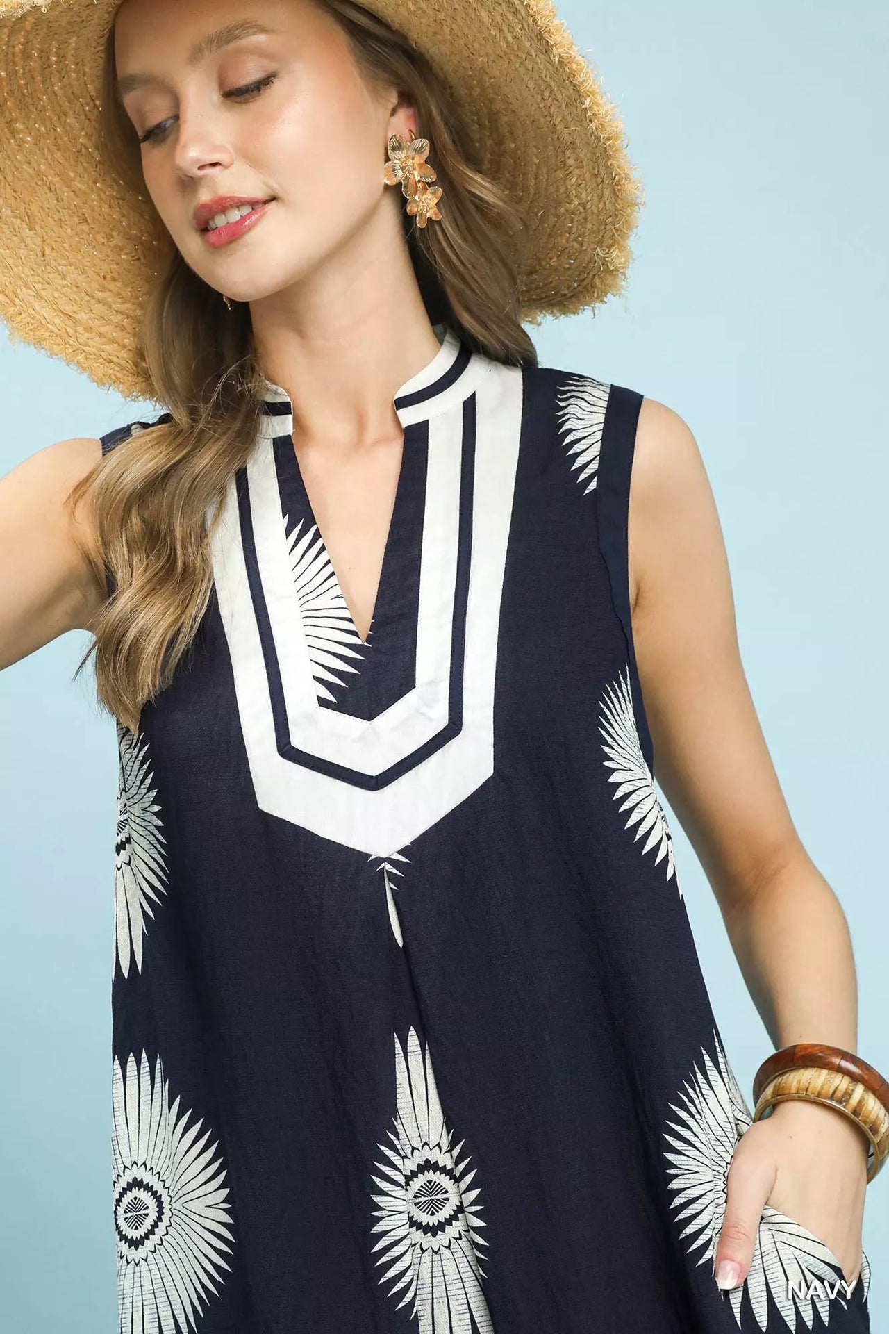 Umgee Sleeveless Geometric Midi Dress