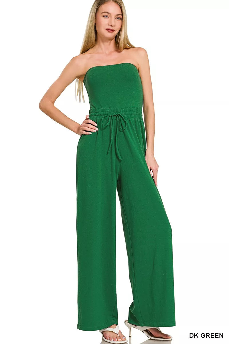 Zenana Tube Top Jumpsuit with Drawstring Waist