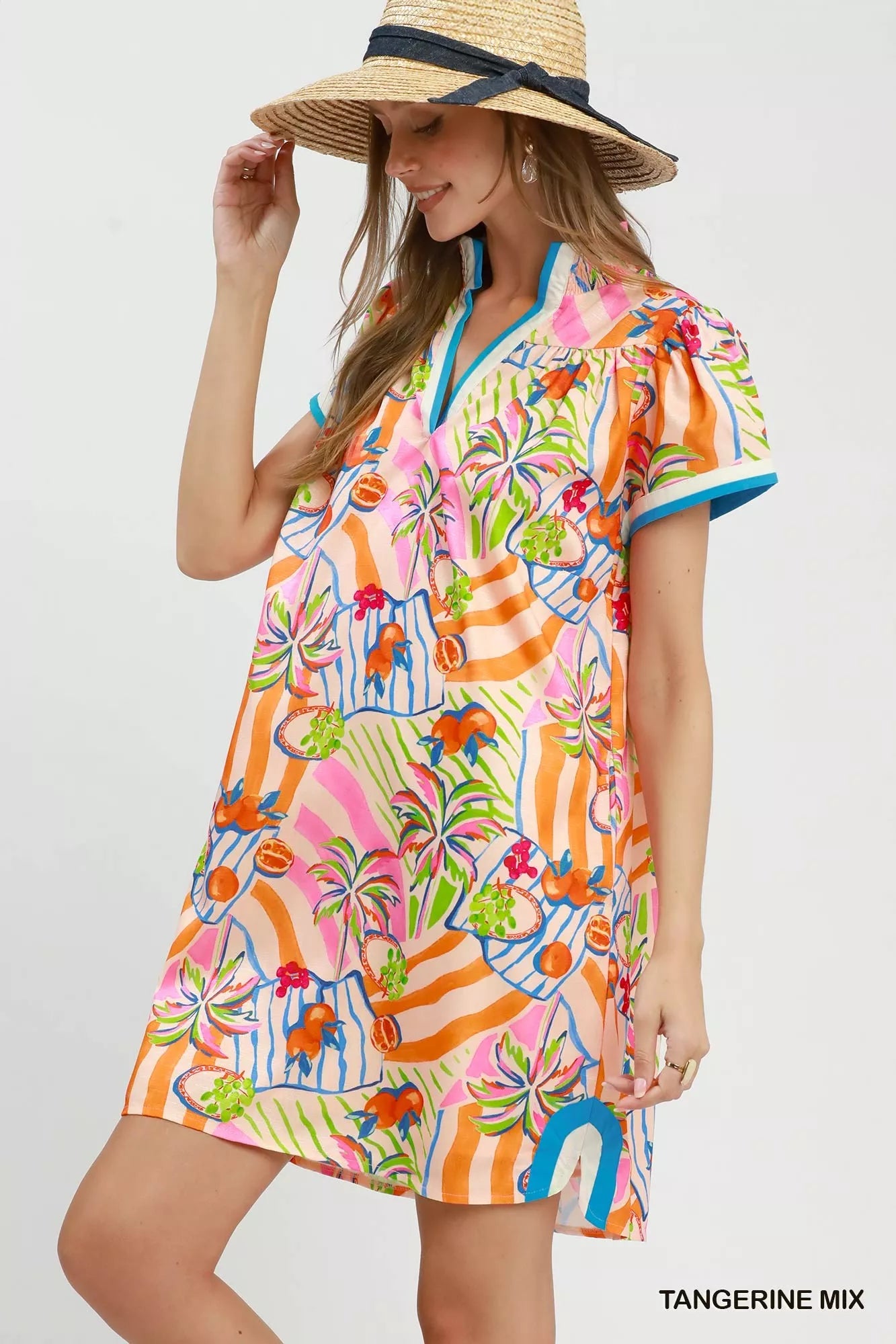 Umgee Tropical Print Collared Shift Dress