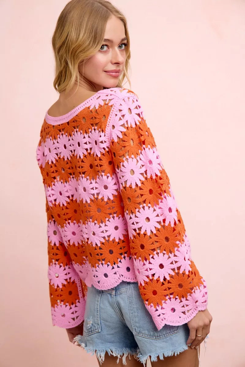 BiBi Flower Crochet Knit Top