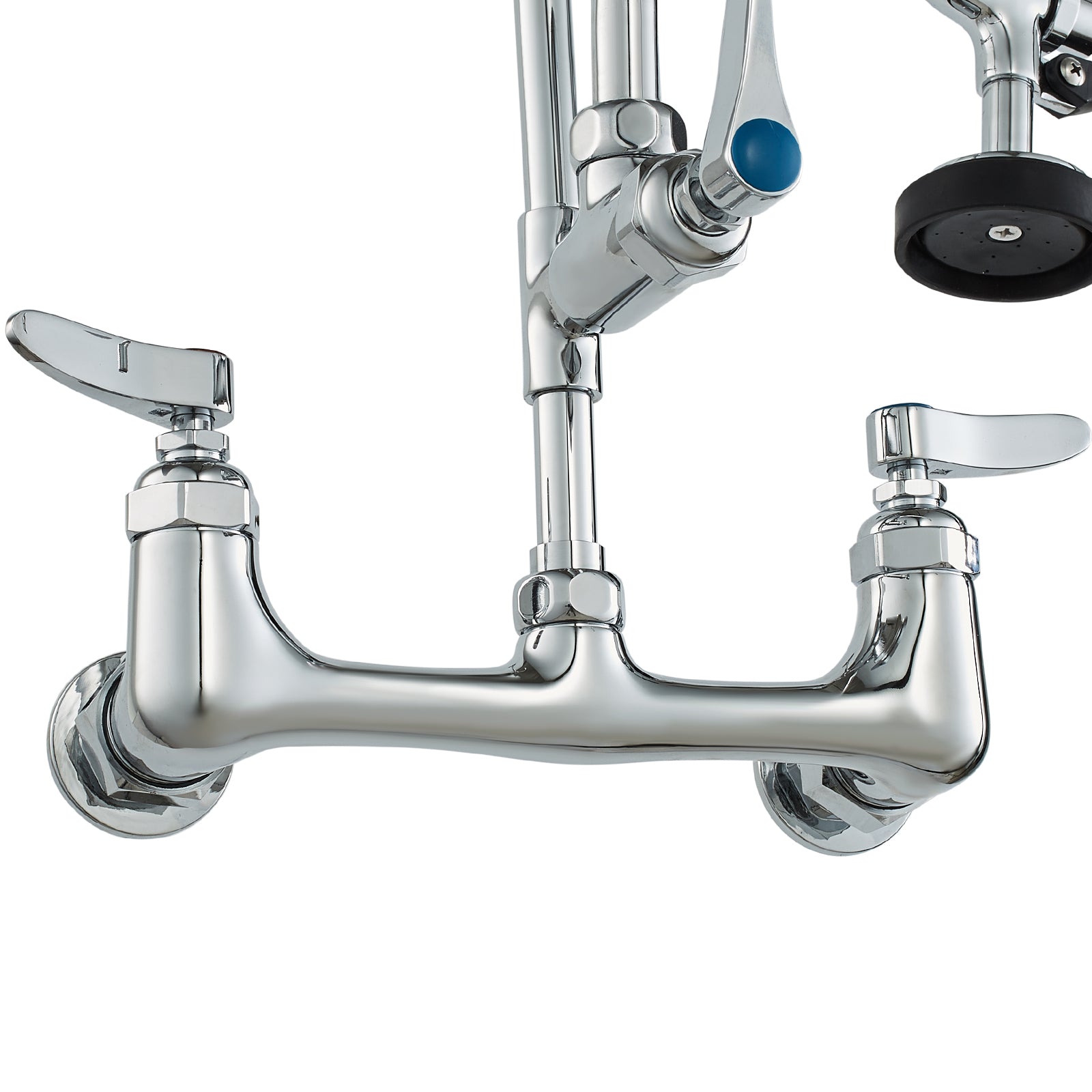 Commercial Faucet with Pre-Rinse Sprayer, 36' Height, 8' Center, 12' Swing Spout, Wall Mount Kitchen Sink Faucet, Brass Constructed Device with Pull Down Spray, for 1/2/3 Compartment Sink