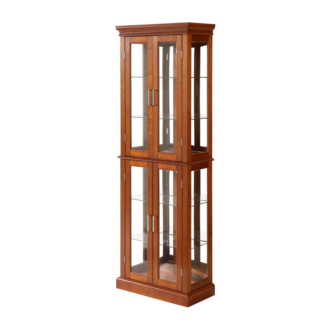 Lighted Curio Cabinet with Adjustable Shelves, Mirrored Back, and Tempered Glass Doors, 6-Tier Walnut Finish
