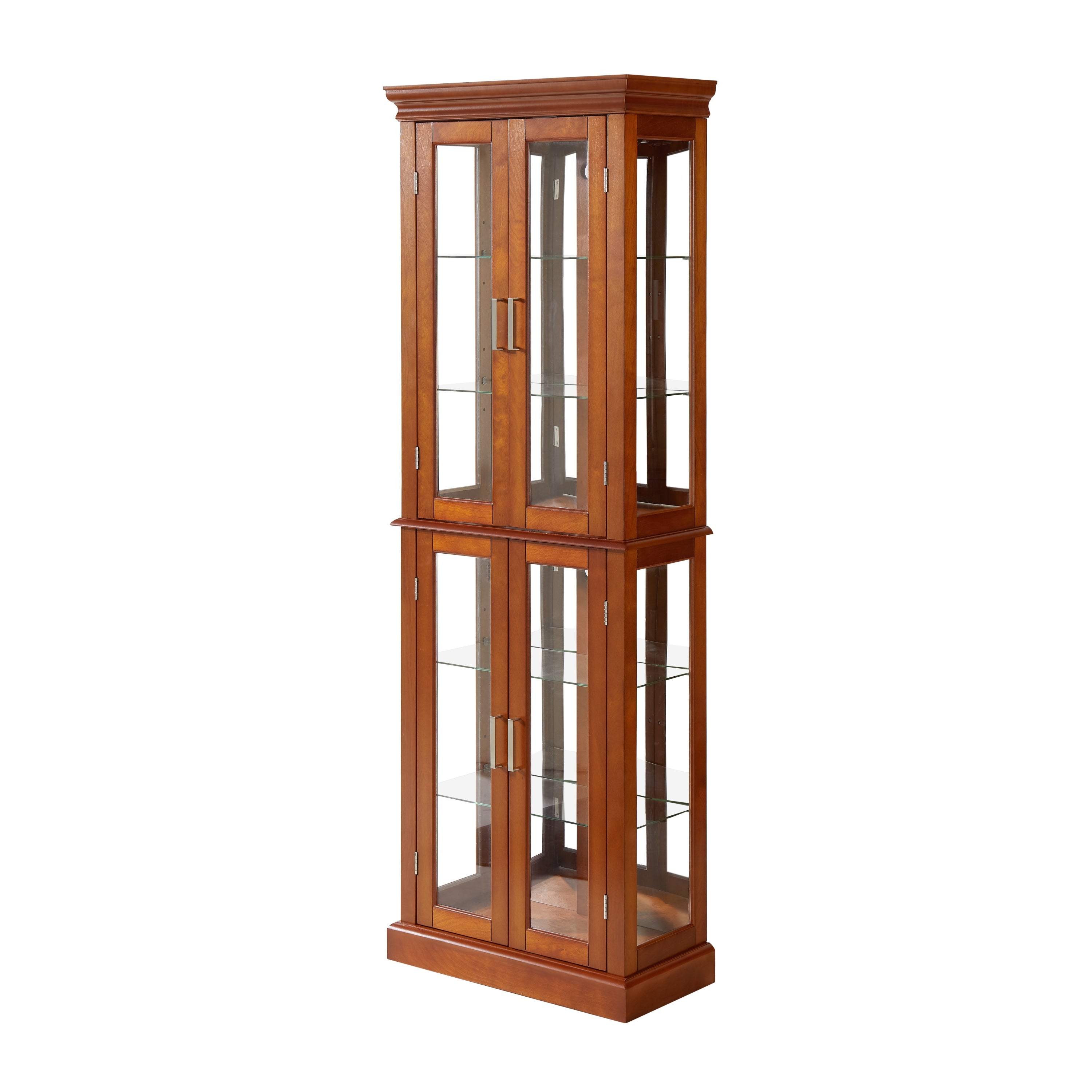 Lighted Curio Cabinet with Adjustable Shelves, Mirrored Back, and Tempered Glass Doors, 6-Tier Walnut Finish