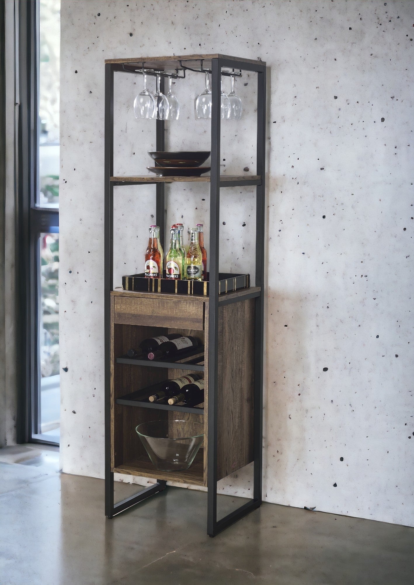 Narik Weathered Oak Finish Wine Rack
