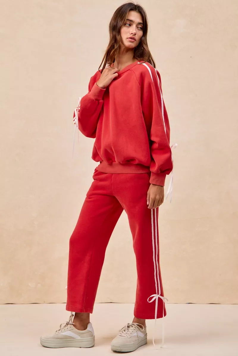 BiBi Side Lined Bow Details Fleece Sweatpants