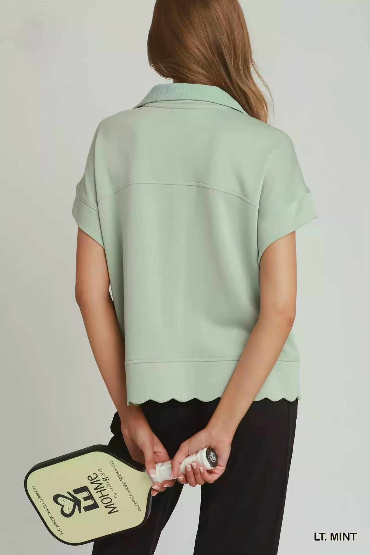 Umgee Half Zip Pullover with Scalloped Edge Hem