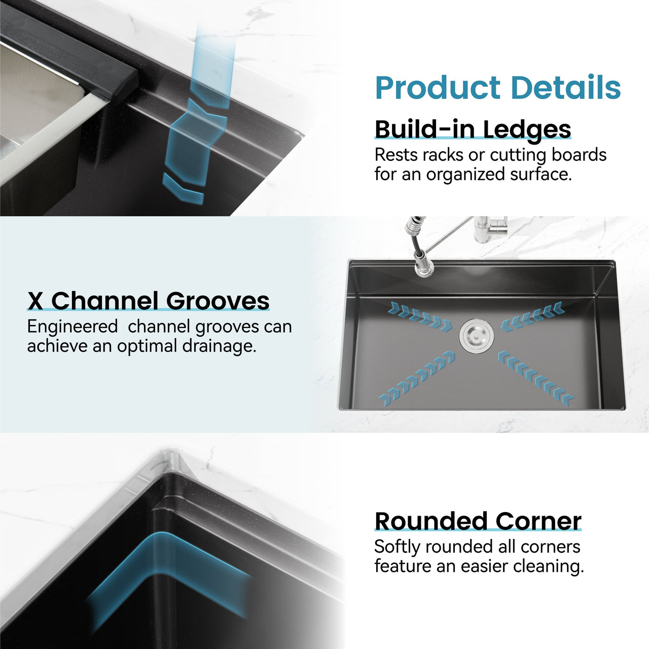 Stainless Steel Kitchen Sink, 30″x19″ Single Bowl, Undermount Handmade Sink in Black, with Cutting Board, Colander