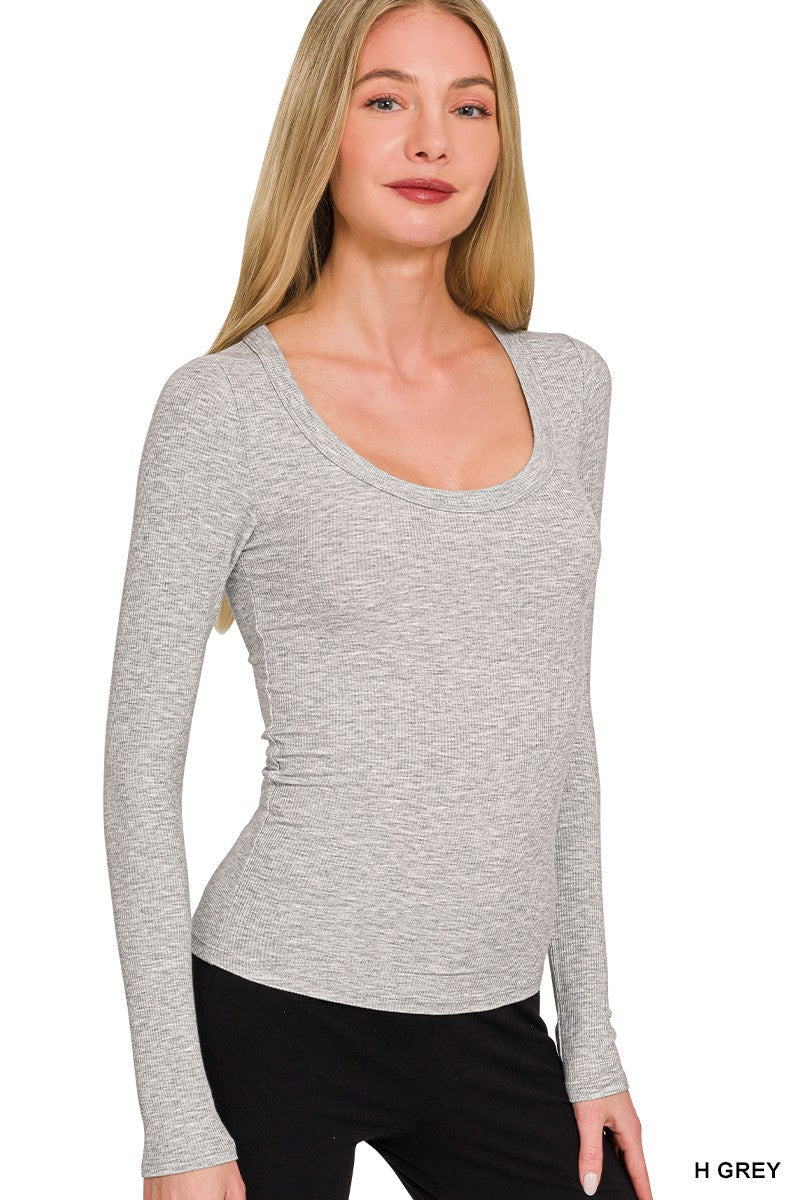 Zenana Ribbed Boat Neck Long Sleeve T-Shirt