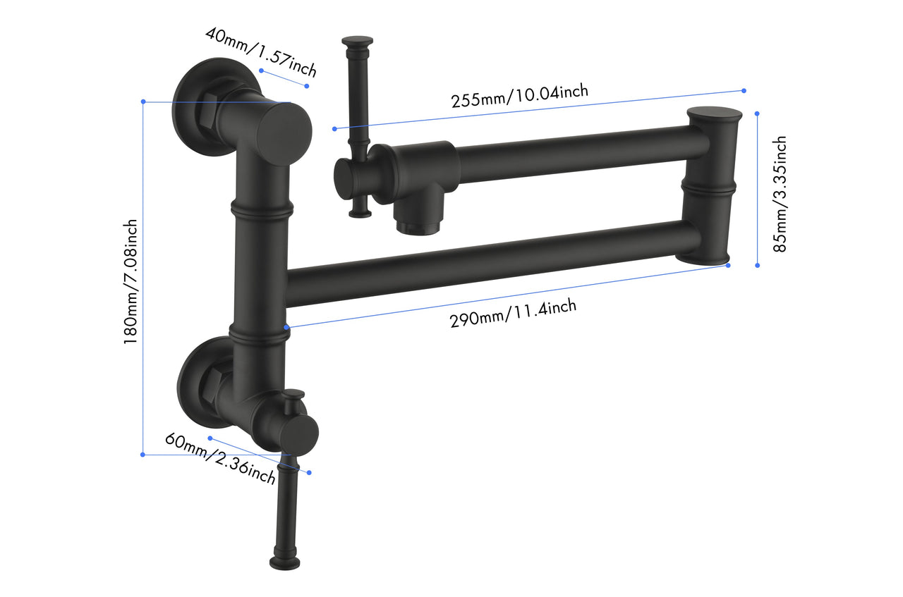 Wall mounted Pot Filler Faucet, Modern Brass Pot Filler Two-Attachment Wall Mount Folding Kitchen Pot Filler Swing Arm