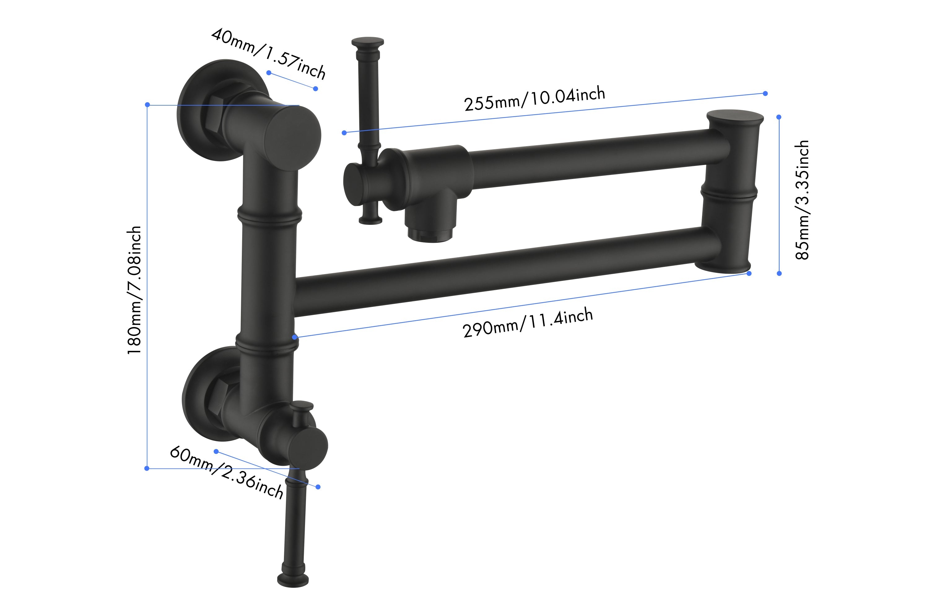 Wall mounted Pot Filler Faucet, Modern Brass Pot Filler Two-Attachment Wall Mount Folding Kitchen Pot Filler Swing Arm