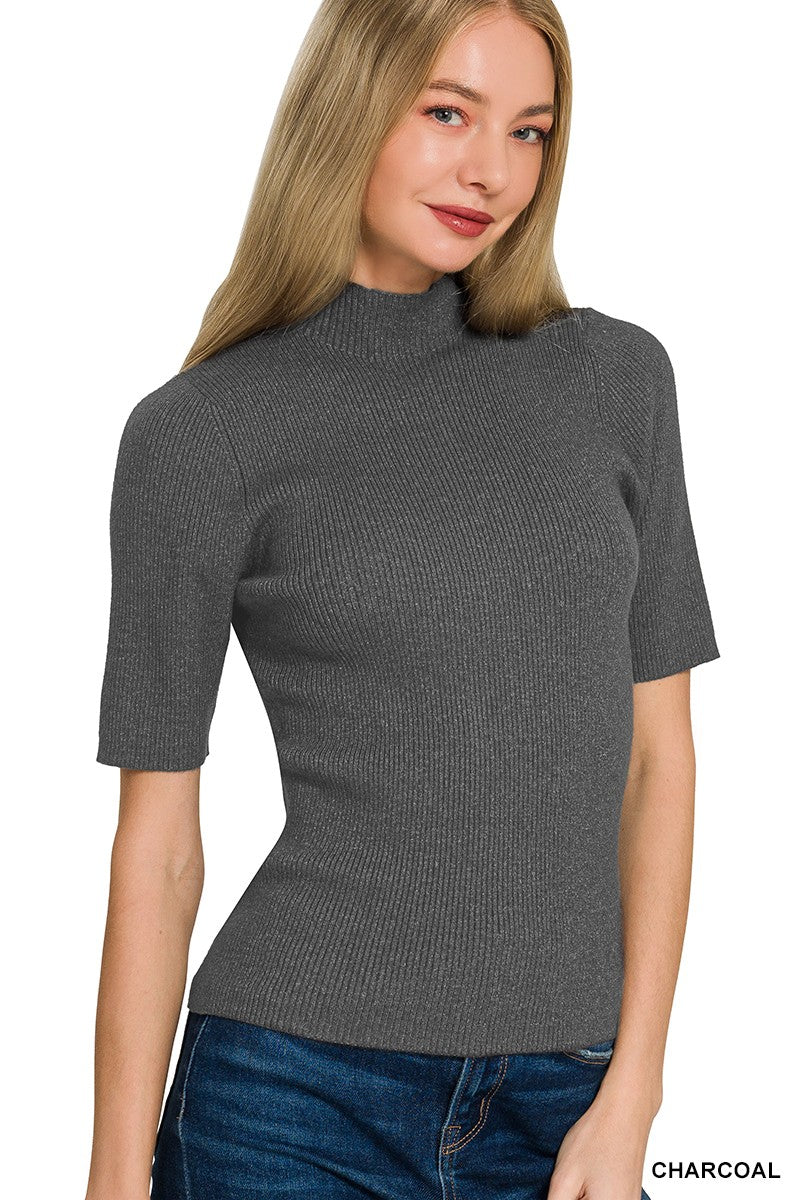 Zenana Viscose Ribbed Mock Neck Sweater