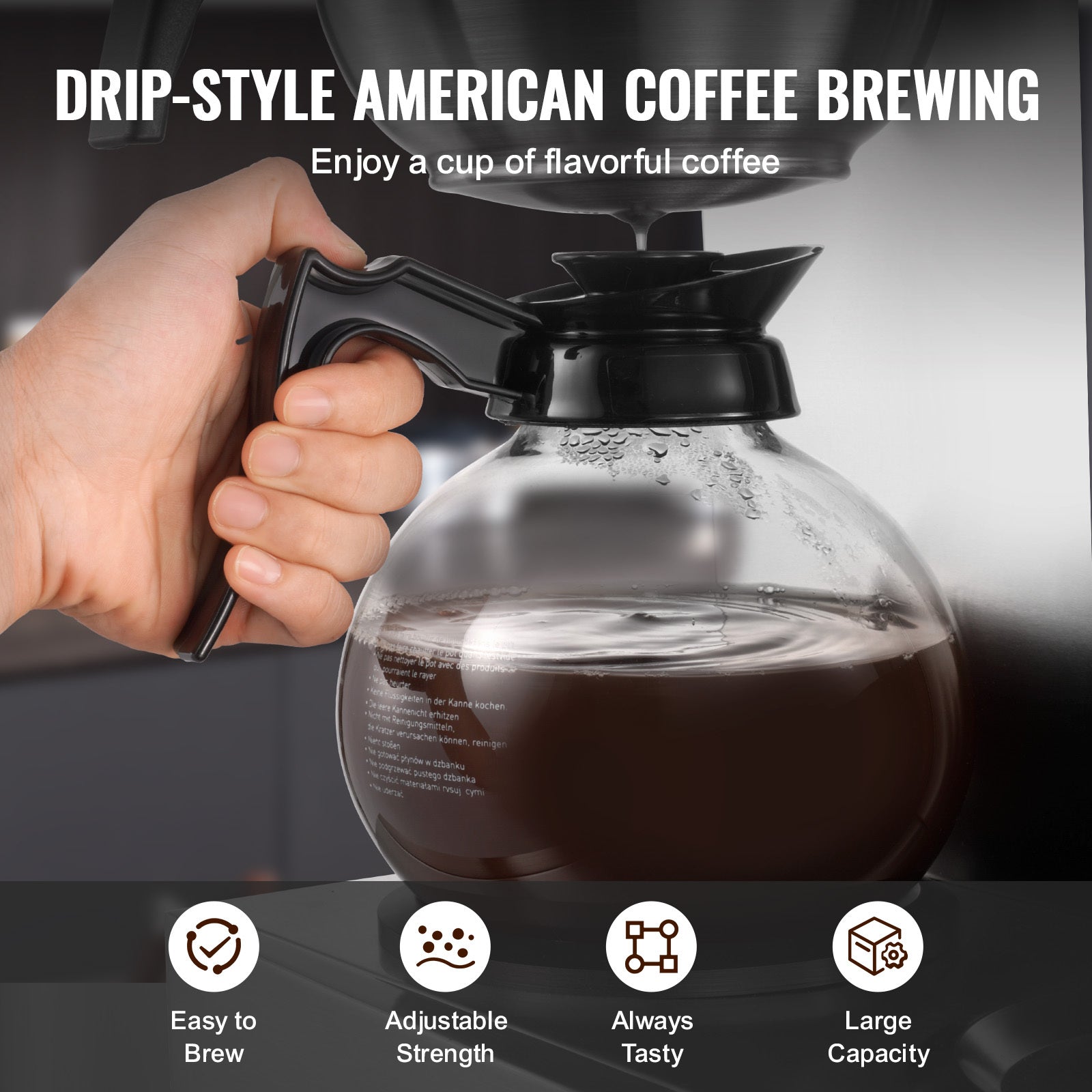 Commercial Drip Coffee Maker, 12 Cups Coffee-Maker Machine with 4 Glass Carafes and 4 Decanter Warmer Plates, Stainless Steel Drip Style Coffee Brewer, for Restaurant, Office, Coffee Shop & Home