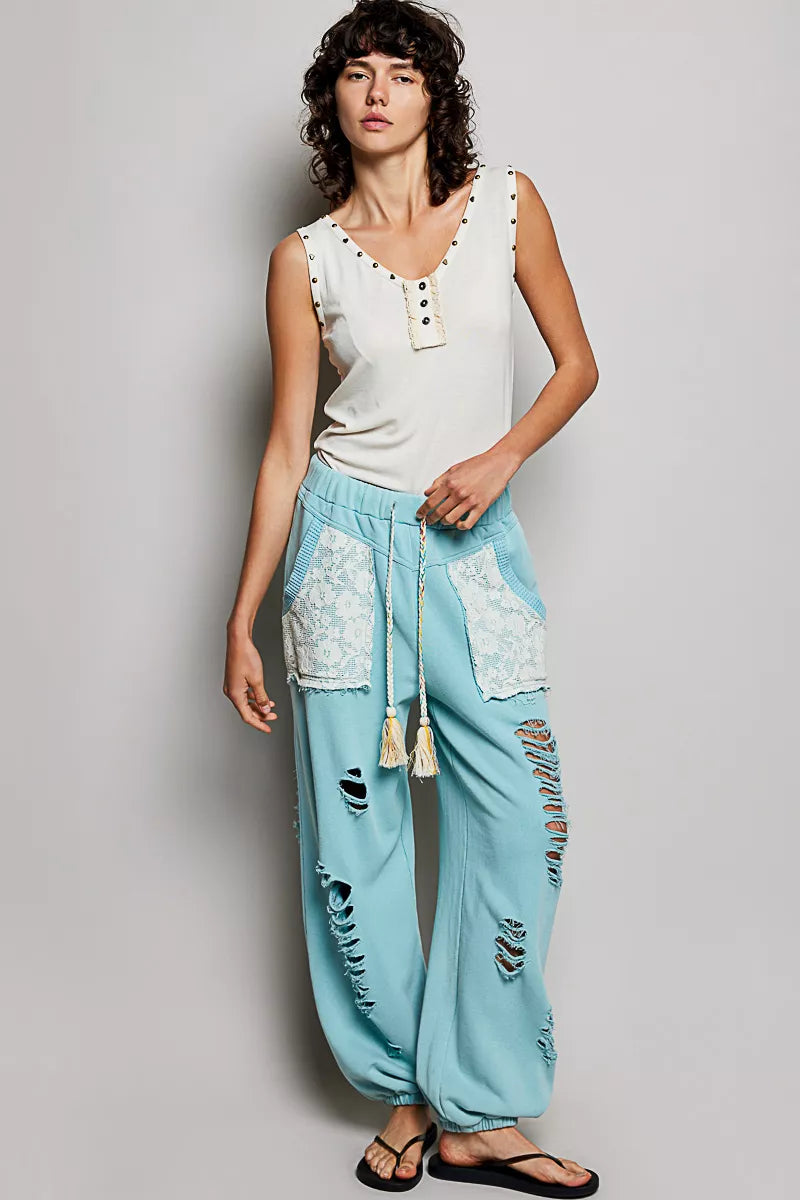POL Studded Trim Button-Front Ruffle Detail Tank