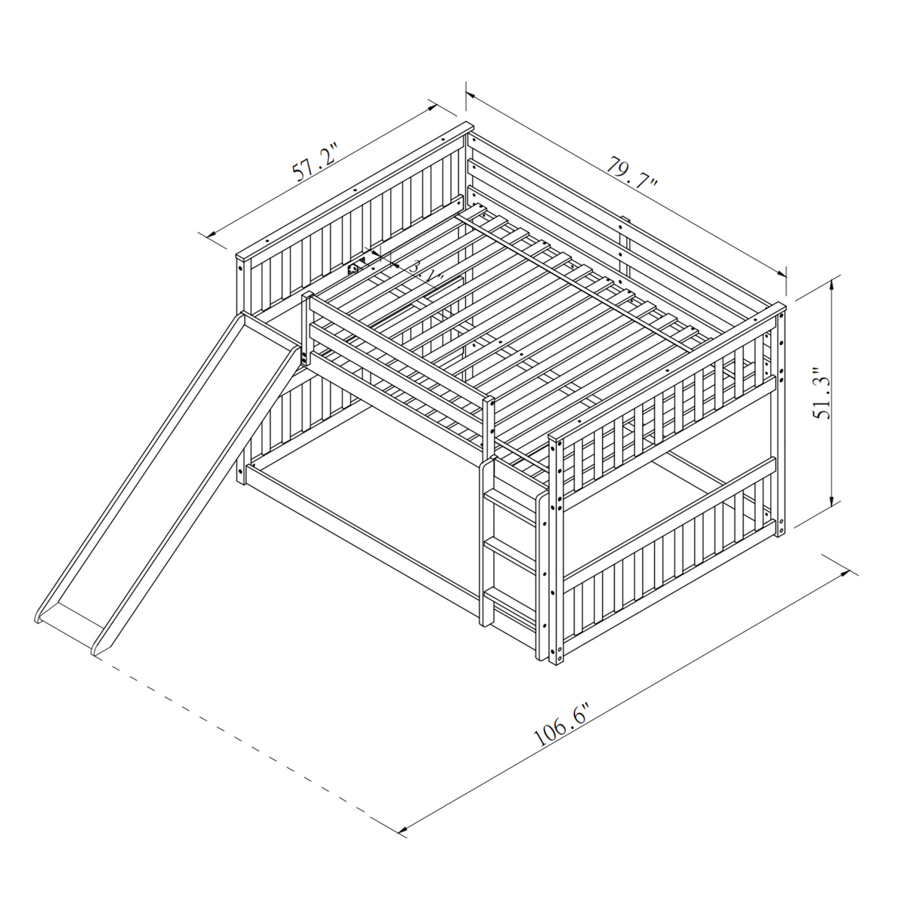 Masonstine Full over Full Bunk Bed with Slide and Ladder, Grey
