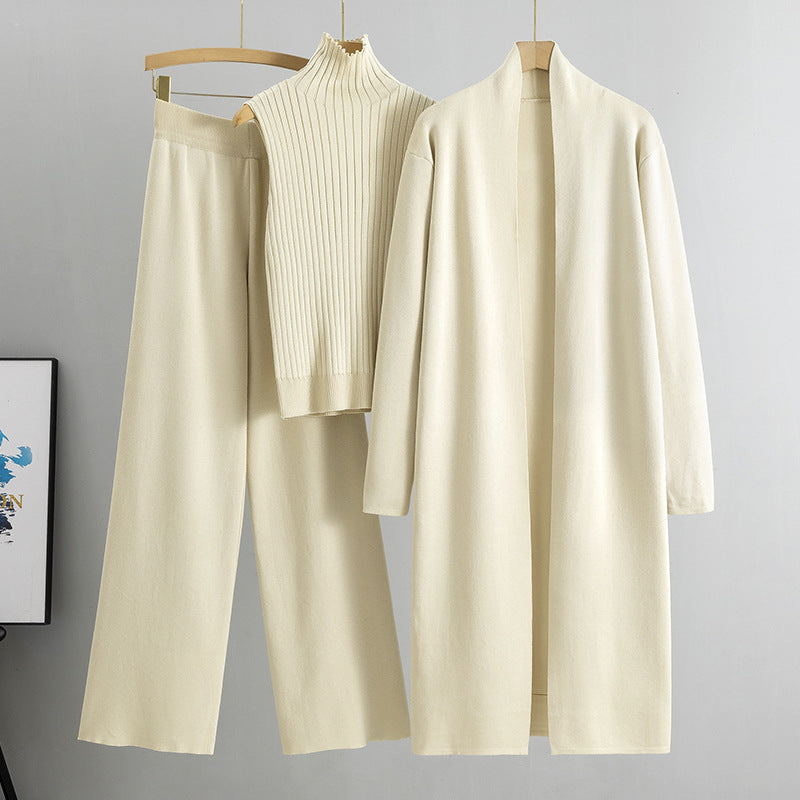 3pcs Suits Women Fashion Knitting Sleeveless Vest Sweater Long Cardigan And Wide-leg Pants Three-piece Set (See size chart where applicable)