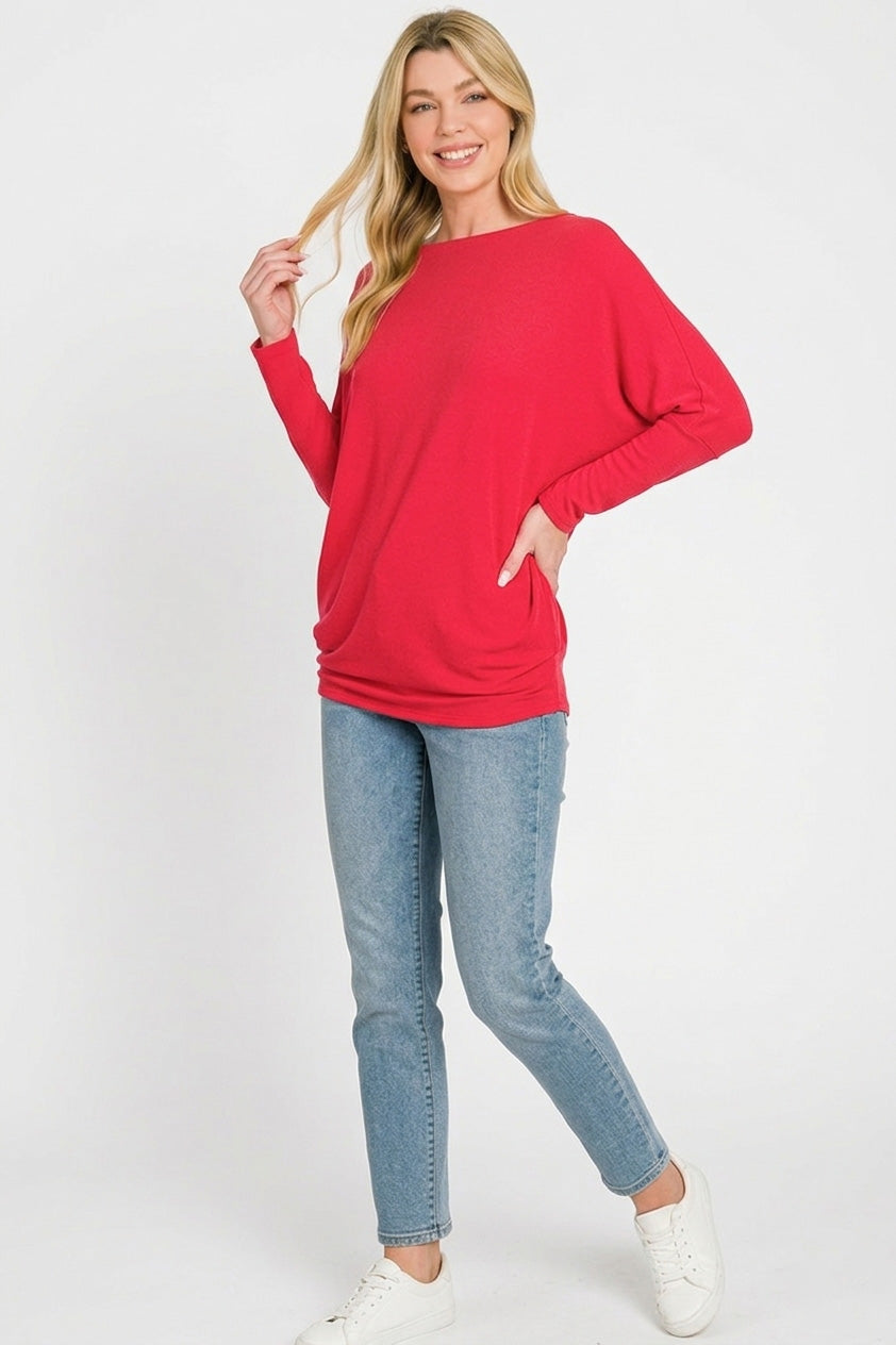 Zenana Hacci Dolman Sleeve Boat Neck Top