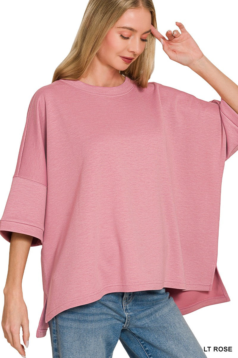 Zenana Scuba Round Neck Top With Side Slits