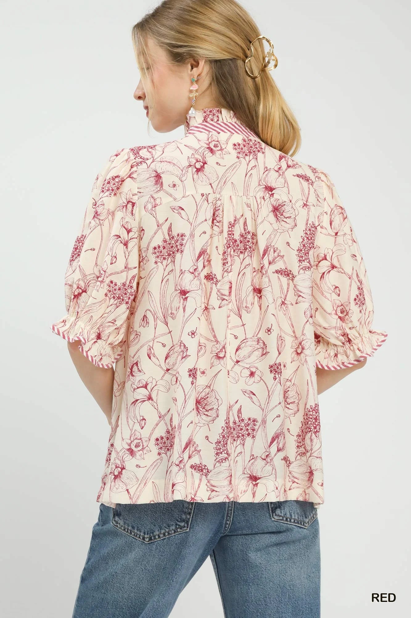 Umgee Mixed Print Button Front Top