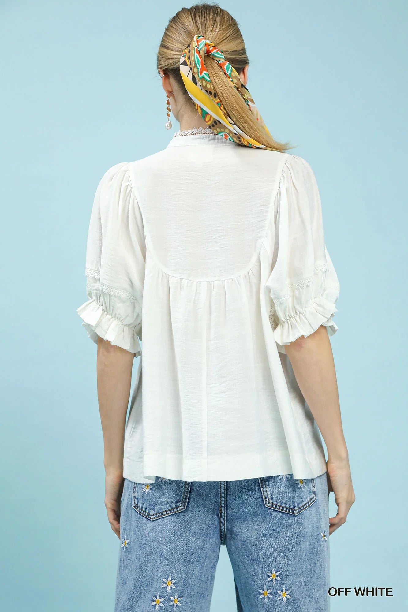 Umgee Smocked Yoke Blouse with Ruffle Sleeves